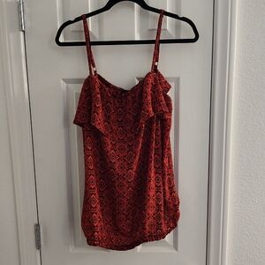 Torrid Red Patterned Ruffle Cami Size 1